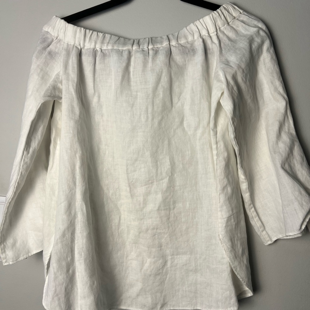 laju White Off-Shoulder Linen Blouse Classic Timeless Neutral Capsule - Picture 3 of 8